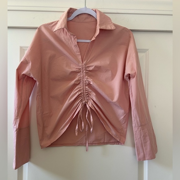 Tops - Pink Drawstring Blouse from South Korea